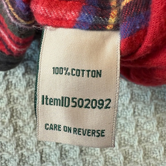 LL Bean Scotch Plaid Flannel Shirt Relaxed Fit Hoodie Womens Large Red Shacket - Picture 6 of 9